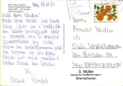 Ak MS Prinz Hamlet, Fährschiff