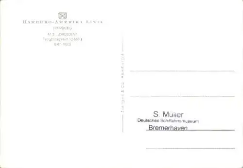 Ak Dampfer M.S. Dresden, HAPAG