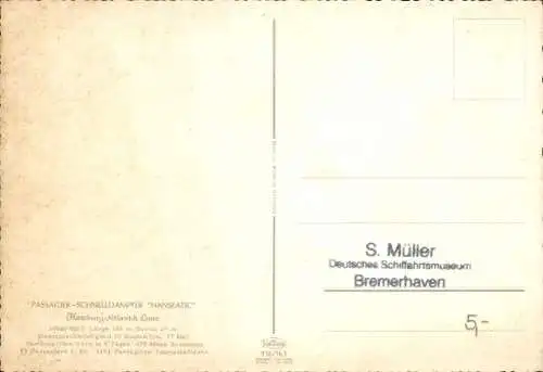 Ak Hamburg Atlantic Linie, Schnelldampfer Hanseatic