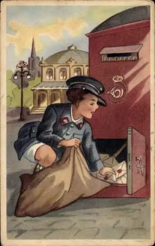 Ak Briefträger holt Briefe aus dem Briefkasten, Sack, Post