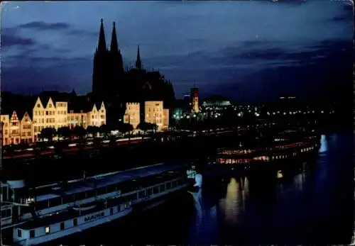 Ak Köln am Rhein, Gesamtansicht, Dom bei Nach, Schiff Mainz