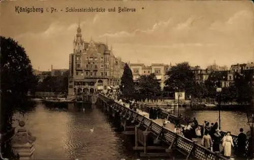 Ak Kaliningrad Königsberg Ostpreußen, Schlossteichbrücke, Bellevue, historische Architektur, F...