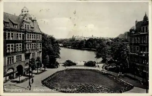 Ak Kaliningrad Königsberg Ostpreußen, Münzplatz, Schlossteich, Konzerthaus