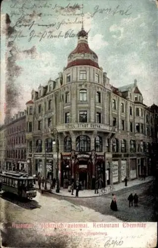 Ak Chemnitz in Sachsen, Hotel Stadt Gotha, Automat Restaurant, Straßenbahn