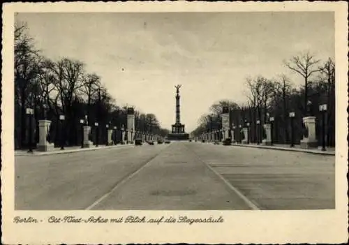 Ak Berlin Tiergarten, Berlin-Ost-West-Achse, Blick auf die Siegessäule, Alleen, historische Ar...
