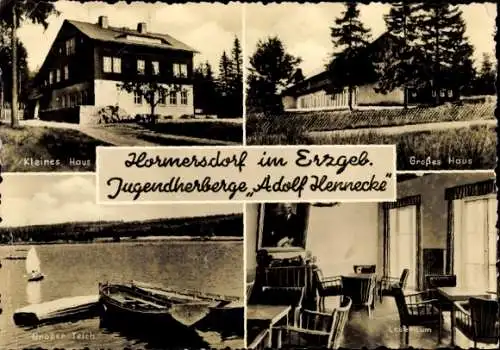 Ak Hormersdorf Zwönitz im Erzgebirge Sachsen, Kleines Haus, Großes Haus, Großer Teich, Leseraum