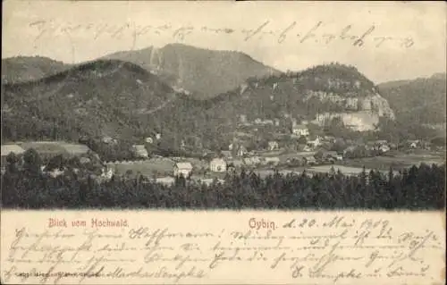 Ak Oybin in der Oberlausitz, Blick vom Hochwald, Berglandschaft, Dorfansicht, Postkarte