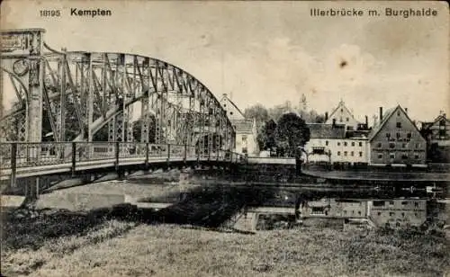 Ak Kempten im Allgäu Schwaben, Illerbrücke, Burghalde,  Stadtansicht, historische Architektur