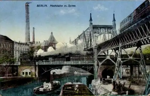 Ak Berlin Kreuzberg, Hochbahn über der Spree