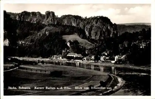 Ak Rathen an der Elbe Sächsische Schweiz, Sächsische Schweiz, Kurort Rathen, Berglandschaft, Elbe