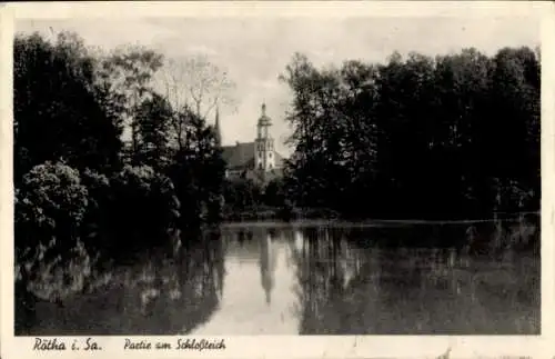 Ak Rötha in Sachsen, Schlossteich, Kirche