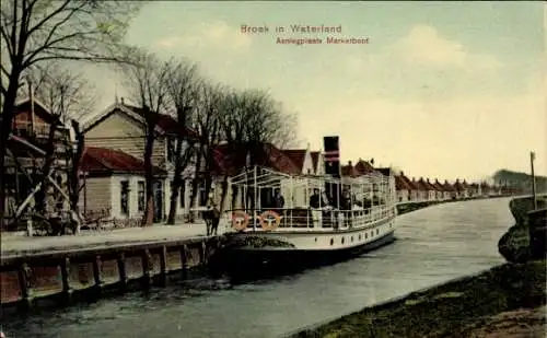 Ak Broek in Waterland Nordholland Niederlande, Schiff am Wasser, Häuser am Kanal, Bäume, klare...