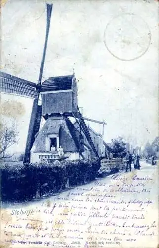 Ak Stolwijk Südholland, Windmühle, Landschaft, Straße, nostalgischer Stil