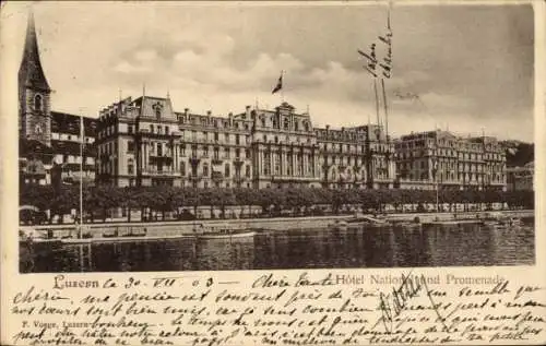 Ak Lucerne Luzern Stadt Schweiz, Hotel Nation, Promenade,  Postkarte