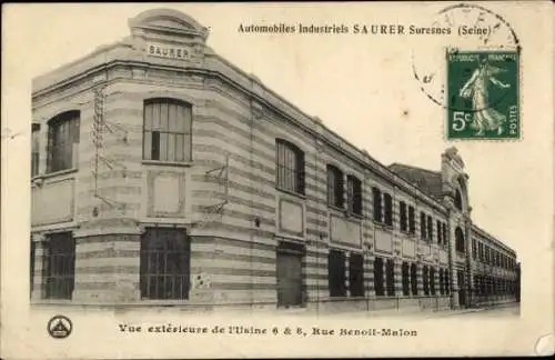 Ak Suresnes Hauts-de-Seine, Automobiles Industriels Saurer, Usine, Rue Benoit-Malon
