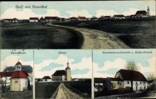 Ak Ralbitz Rosenthal Oberlausitz, Marienbrunn, Kirche, Geschäft, Kaffee-Schank