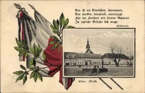 Passepartout Ak Elstra in der Oberlausitz Sachsen, Markt, Fahnen