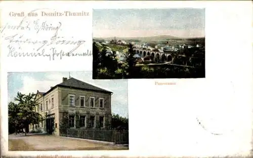 Ak Demitz Thumitz im Landkreis Bautzen, Kaiserliches Postamt, Panorama von der Ortschaft
