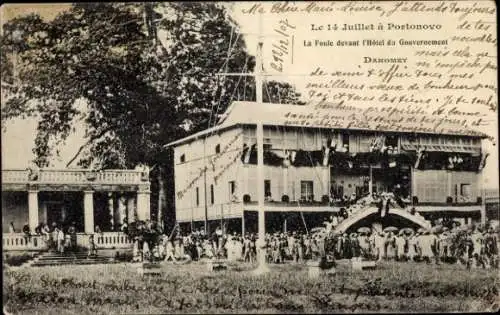 Ak Porto Novo Dahomey Benin, 14 Juillet La Foule devant l'Hotel du Gouvernement