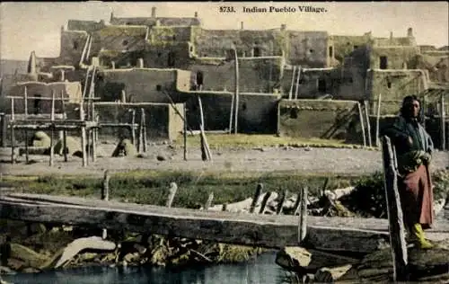 Ak Pueblo New Mexico USA, Indian  Adobe-Bauten, einfache Architektur