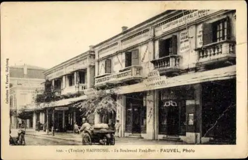 Ak Haiphong Vietnam, Boulevard Paul-Bert, historische Architektur, Geschäfte