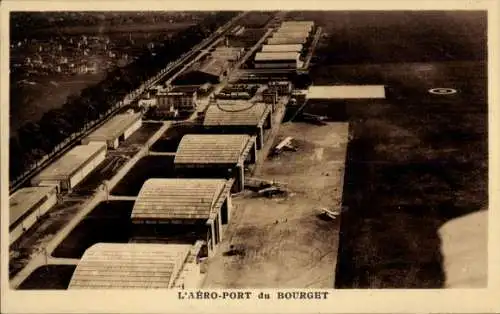 Ak Le Bourget Seine Saint Denis, Flughafen aus Vogelschau