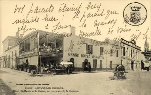 CPA Langoiran Gironde, Hôtel St Martin et le Casino, sur les bords de la Garonne