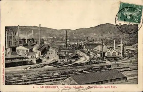 CPA Le Creusot Saône et Loire, Usines Schneider, vue générale