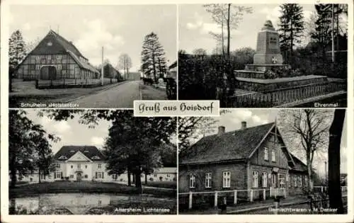 Ak Hoisdorf in Schleswig Holstein, Schulheim Holstentor, Ehrenmal, Altersheim Lichtensee, Geschäft