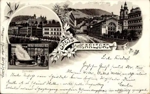 Litho Karlovy Vary Karlsbad Stadt, Kurhaus, Sprudelkolonnade