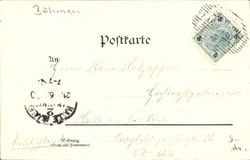 Litho Karlovy Vary Karlsbad Stadt, Promenade an der Felsenquelle