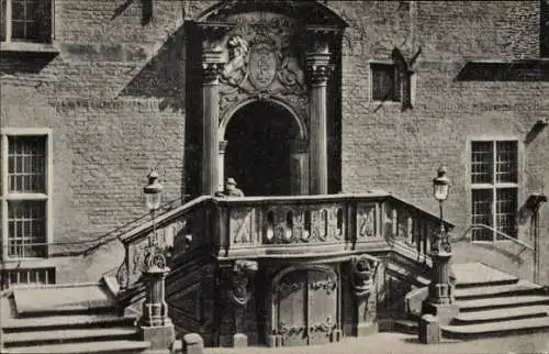 Ak Danzig, Rathaus, Eingangsportal