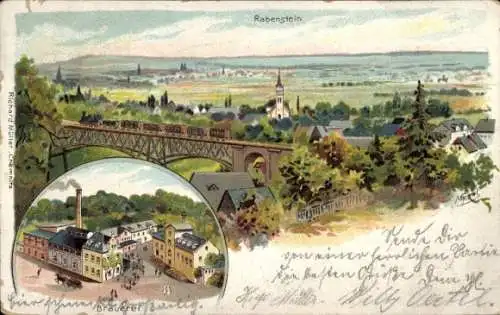 Künstler Litho Rabenstein Chemnitz in Sachsen, Panorama, Eisenbahnbrücke, Teilansicht