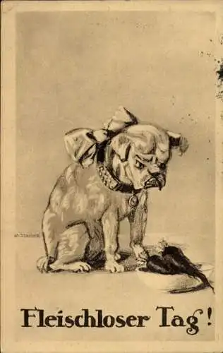 Künstler Stanke, Ak Fleischloser Tag, Humor, Boxer, Gemüse