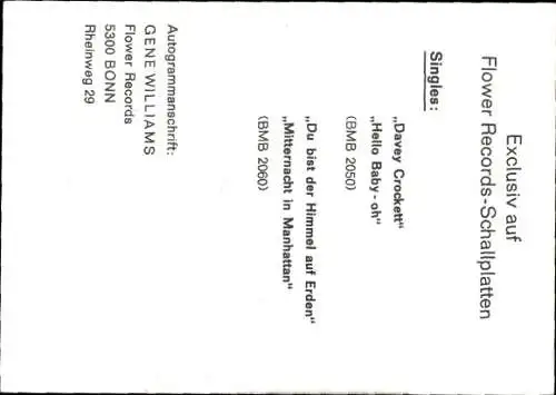 Foto Ak Sänger Gene Williams, Autogramm