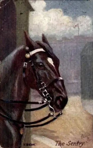 Künstler Ak Pferd, Pferdekopf, Wachposten