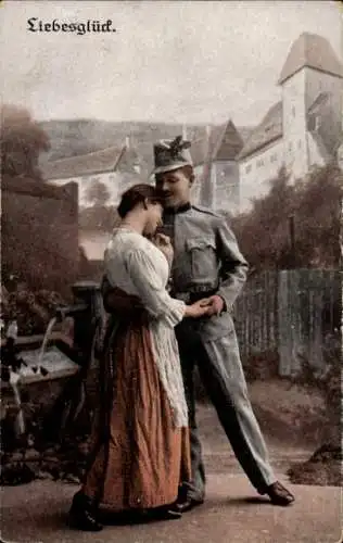 Ak Liebesglück, Liebespaar, Mann in Uniform