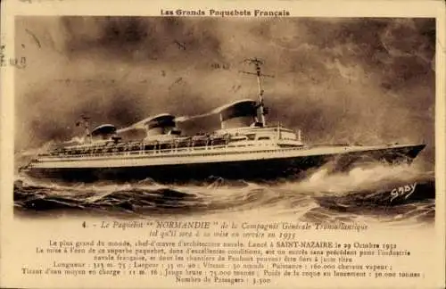 CPA Paquebot Normandie, Compagnie Générale Transatlantique