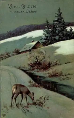 Ak Glückwunsch Neujahr, Dorfidyll