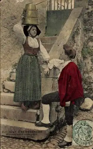 Ak Pyrenäen, Paar in Volkstrachten