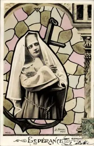 Ak Nonne, Porträt, Kreuz, Religion