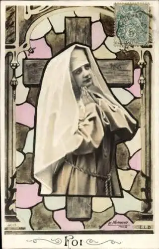 Ak Betende Nonne, Porträt, Kreuz