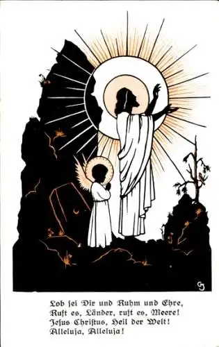 Scherenschnitt Künstler Ak Januszewski, Ostermorgen, Engel