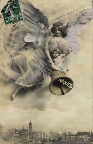 Ak Glückwunsch Ostern, Engel, Glocke