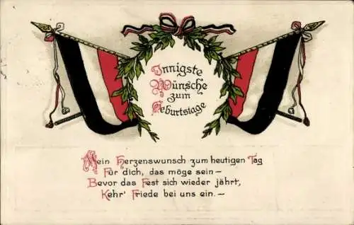 Präge Ak Glückwunsch Geburtstag, Fahnen