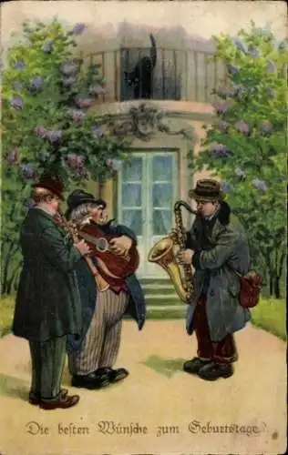 Künstler Ak Thiele, A., Glückwunsch Geburtstag, Musizierende Männer