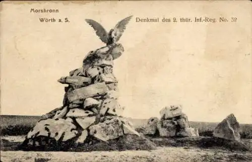 Ak Wœrth sur Sauer Woerth Wörth an der Sauer Elsass Bas Rhin, Denkmal des 2. thür. Inf.-Reg. 32