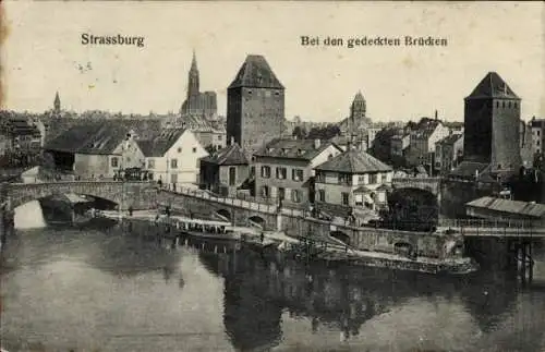 Ak Straßburg Elsass Bas Rhin,  Bei den gedeckten Brücken