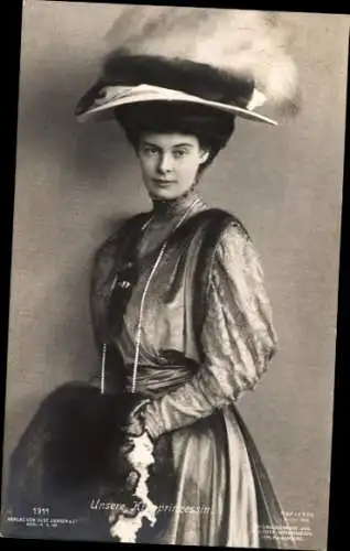 Ak Kronprinzessin Cecilie von Preußen, Portrait, Hut, Pelzmuff, Liersch 1911