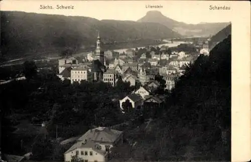 Ak Bad Schandau Sächsische Schweiz, Landschaft mit  Lilienstein, historische Gebäude, Fluss
